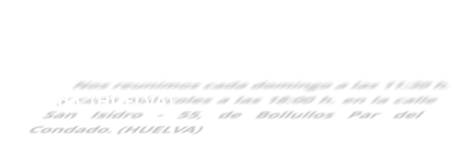 Nos reunimos cada domingo a las 11:30 h. y cada miércoles a las 18:00 h. en la calle San Isidro - 55, de Bollullos Par del Condado. (HUELVA)